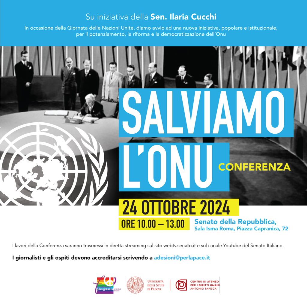 In occasione della Giornata dell'ONU, mentre in Libano continuano gli attacchi israeliani all’Unifil, prenderà avvio una nuova campagna, popolare e istituzionale, per la difesa, la riforma, la democratizzazione e il rilancio dell’Onu promossa dalla Fondazione PerugiAssisi per la Cultura della Pace e dal Centro per i Diritti Umani “Antonio Papisca” dell’Università di Padova.