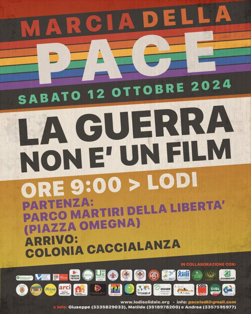 La guerra non è un film. Sabato 12 ottobre Marcia della pace da Lodi alla Colonia Caccialanza.