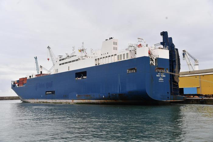 Saudi ro-ro cargo Bahri Yanbu arrive in Genoa harbor. Genoa, 20 may 2019. ANSA/LUCA ZENNARO