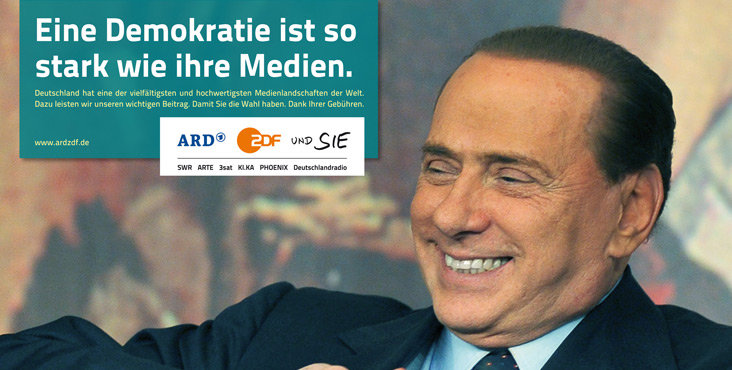 Berlusconi testimonial al negativo per la TV pubblica tedesca. E da noi?